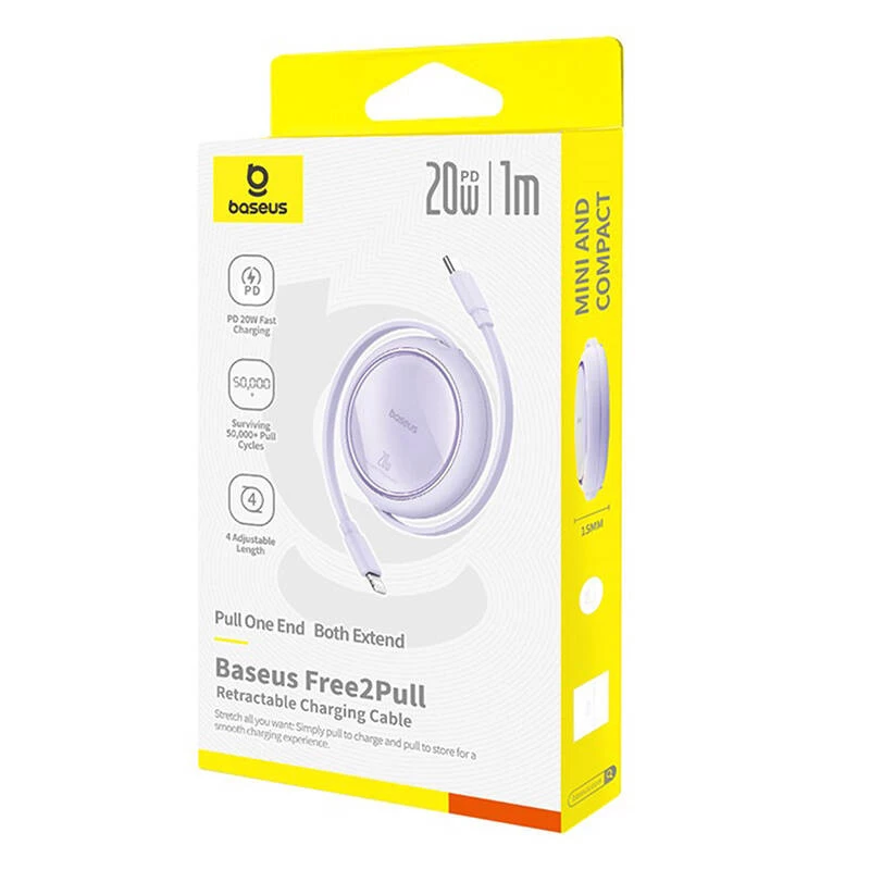 Baseus Free2Pull - 20 W USB-C do Lightning, kabel zwijany, 1 m (fioletowy)