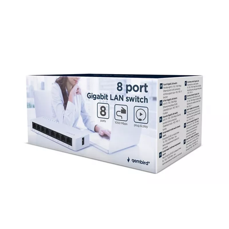 Przełącznik niezarządzalny GEMBIRD NSW-G8-01 — 8× Gigabit Ethernet (10/100/1000), Biały, DC 5V