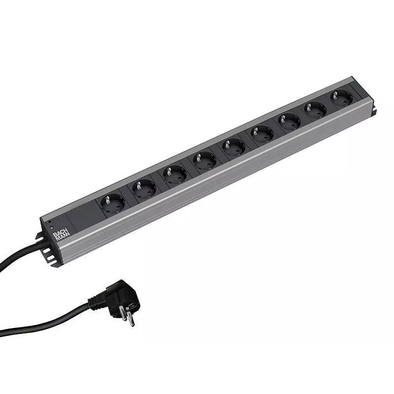 Bachmann 300.001 przedłużacz zasilania 2 m 9 gniazd AC do użytku wewnętrznego Czarny, Szary