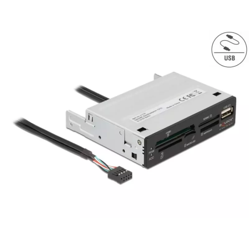 DeLOCK 91708 Czytnik kart USB 2.0 Wewnętrzny Czarny Szary CF SD MicroSD