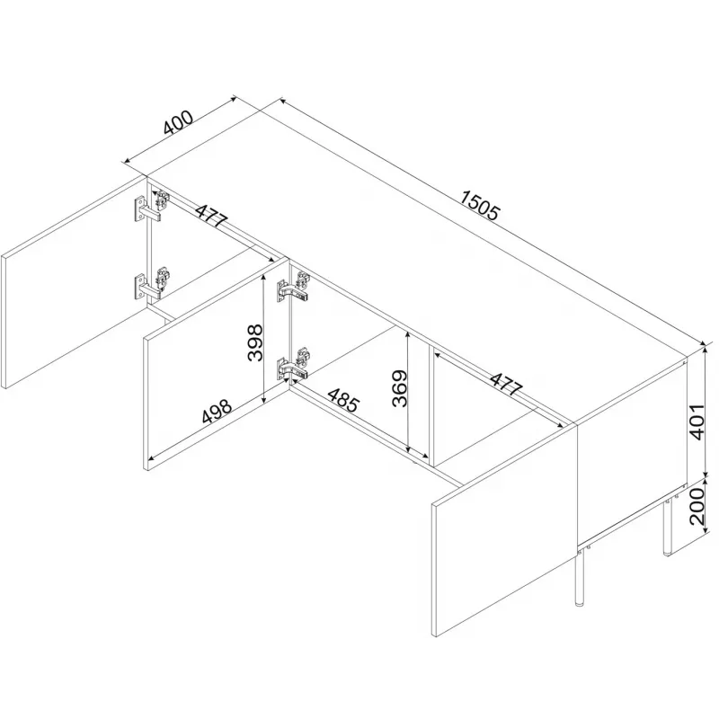 szafka RTV SIENA 150.5x40x60 czarny matowy