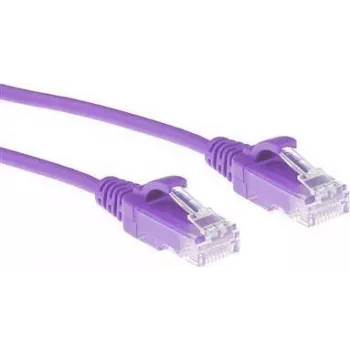 Fioletowy, 3-metrowy cienki kabel krosowy LSZH U/UTP CAT6 do centrów danych, bez zaczepów, ze złączami RJ45
