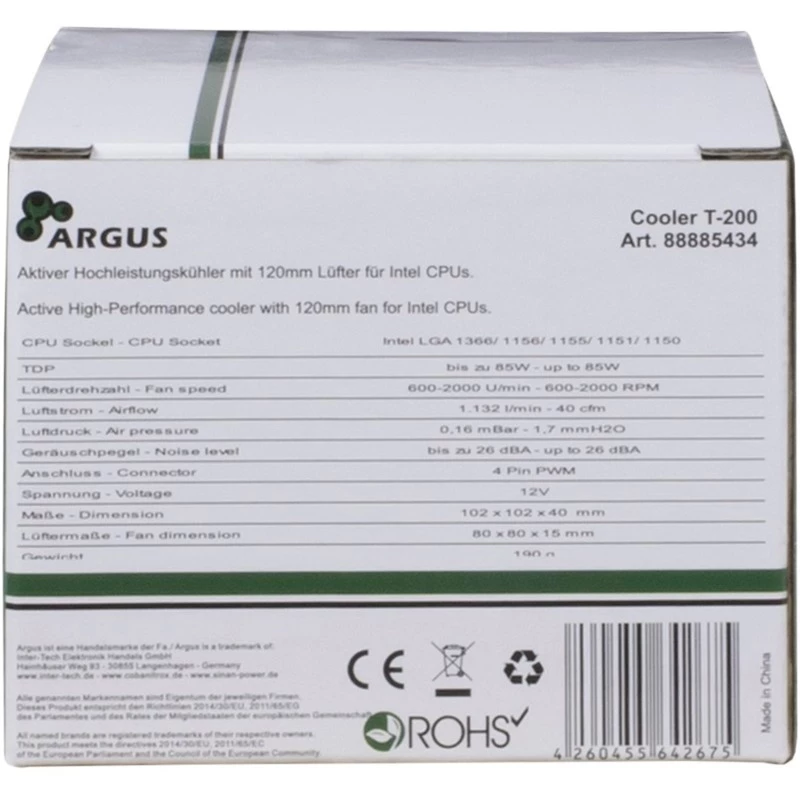 Cooler Dynatron Argus T-200 Procesor 8 cm Czarny Pomarańczowy