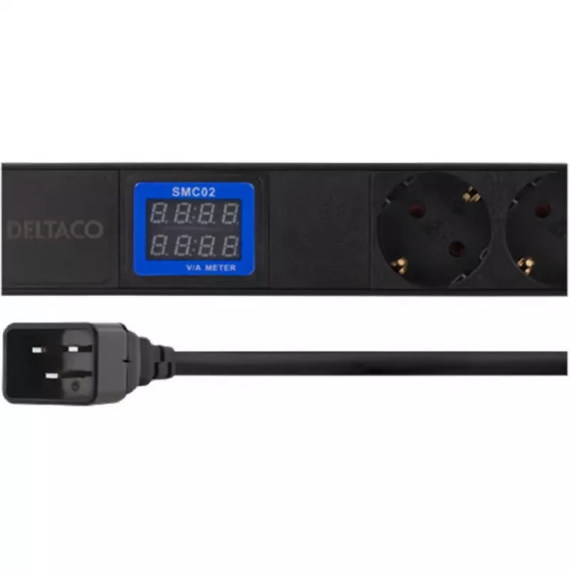Jednostka dystrybucji zasilania PowerWalker 10133010 PDU 1U czarna, gniazda typu F, złącze C20, 16 A, 3500 W, kabel 2 m