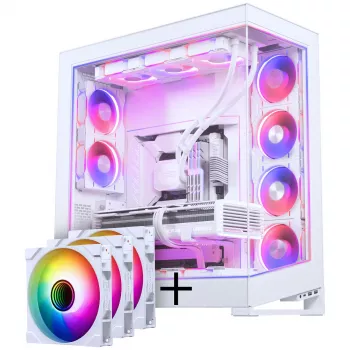 Obudowa PHANTEKS NV Series NV7 E-ATX, szkło hartowane, ARGB - biała i wentylator M25 Gen2 PWM D-RGB 3-pack - Reverse Blade, 140 mm + zestaw DRGB