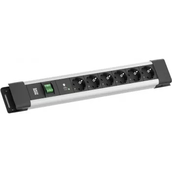 Listwa zasilająca Bachmann CONNECTUS z 6× gniazdami CEE 7/3, 1× ochroną przeciwprzepięciową SPD-Plus, 1× wyłącznikiem, kablem 2,0 m