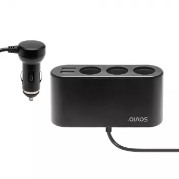 Ładowarka samochodowa USB SAVIO SA-024 — uniwersalna ładowarka do urządzeń mobilnych, wejście 12–24 V, wyjście 5 V, czarna, gniazdo zapalniczki