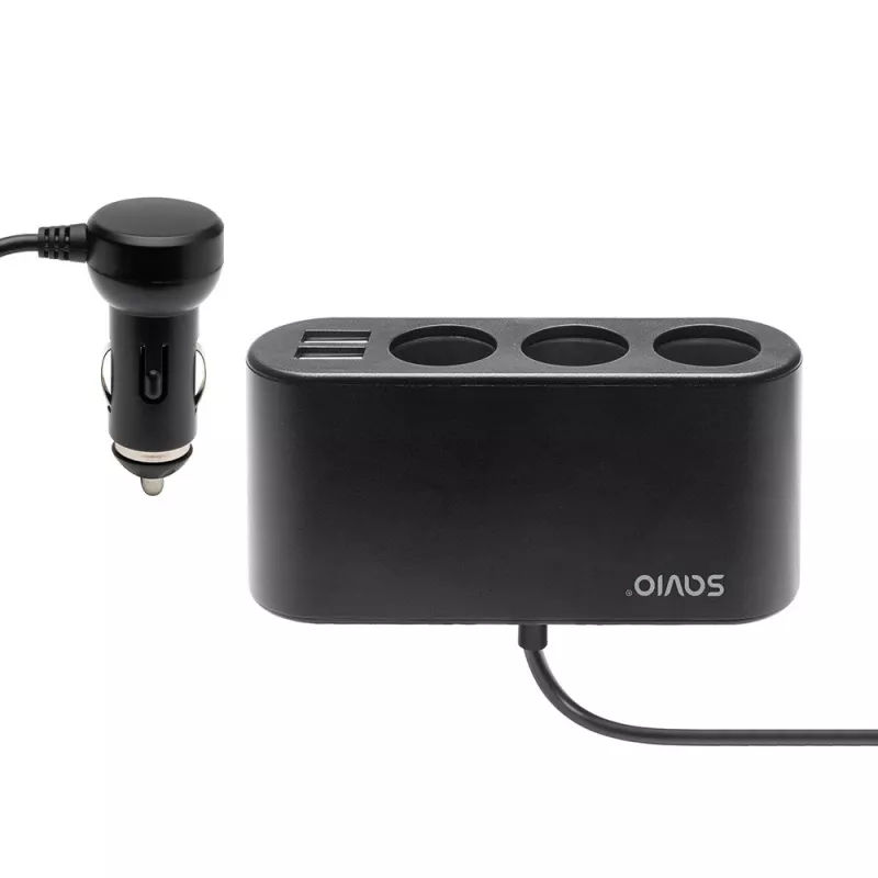 Ładowarka samochodowa USB SAVIO SA-024 — uniwersalna ładowarka do urządzeń mobilnych, wejście 12–24 V, wyjście 5 V, czarna, gniazdo zapalniczki