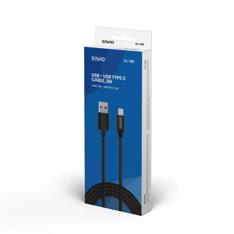Savio CL-129 Kabel USB 2 m USB 2.0 USB A USB C Czarny