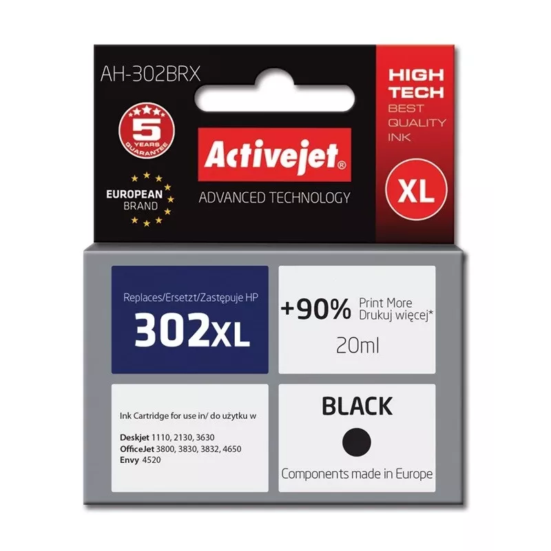 Activejet AH-302BRX tusz (zamiennik HP 302XL F6U68AE; Premium; 20 ml; czarny)
