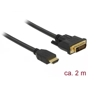 DeLOCK - Kabel wideo - HDMI / DVI - DVI-D (M) na HDMI (M) - 2,0 m - potrójna izolacja - czarny - śruby motylkowe (85654)