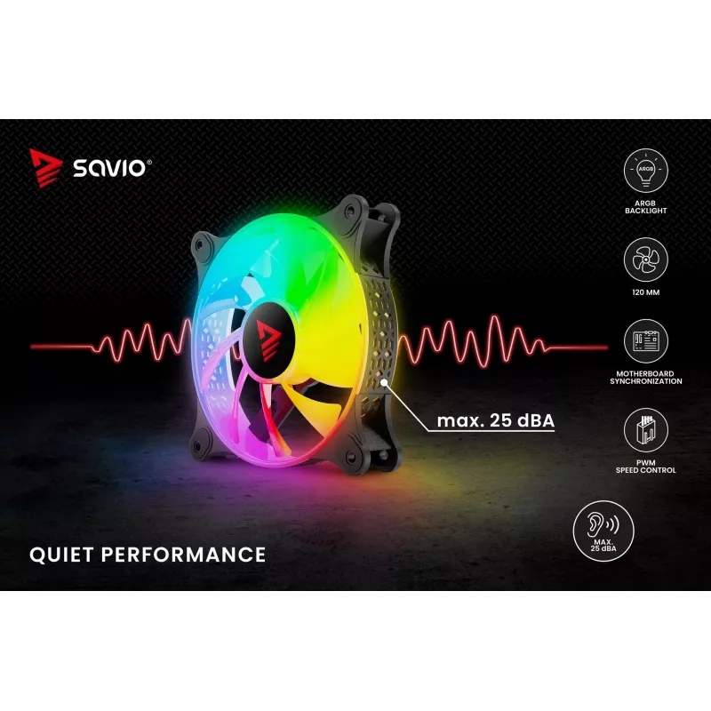 Wentylator obudowy SAVIO Blast 120mm ARGB PWM - Czarny