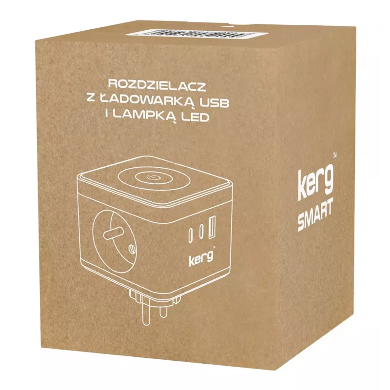 Listwa zasilająca Kerg M02730 — 2 gniazda typu F, 3 porty USB (USB-A + USB-C), 16 A 250 V~, kabel 1,5 m, biała