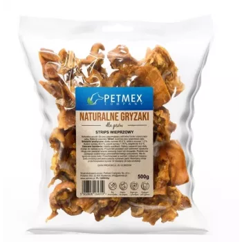 Gryzak dla psa PETMEX Pork Strips 500 g — naturalne gryzaki wieprzowe dla dorosłych psów, ochrona zębów, odpowiednie dla wszystkich ras