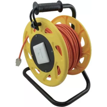 Bęben kablowy helos 304281 — kabel sieciowy Cat 7A, 50 m, mobilny pomarańczowo-żółty