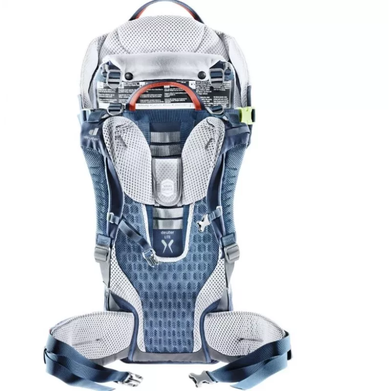 Plecak do noszenia dziecka DEUTER Kid Comfort Active — niebieski, poliamid, do 22 kg, daszek przeciwsłoneczny, podnóżek, VariQuick, Lite Air
