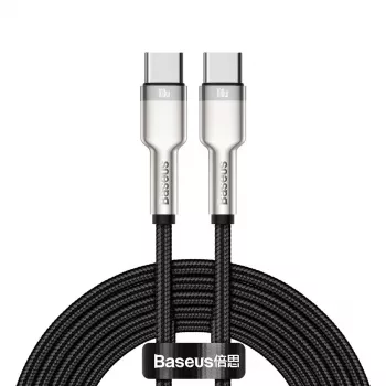 Kabel USB‑C do USB‑C Baseus Cafule Metal — 2 m, ładowanie 100 W, USB 2.0 (480 Mbps), styki ocynkowane, czarny