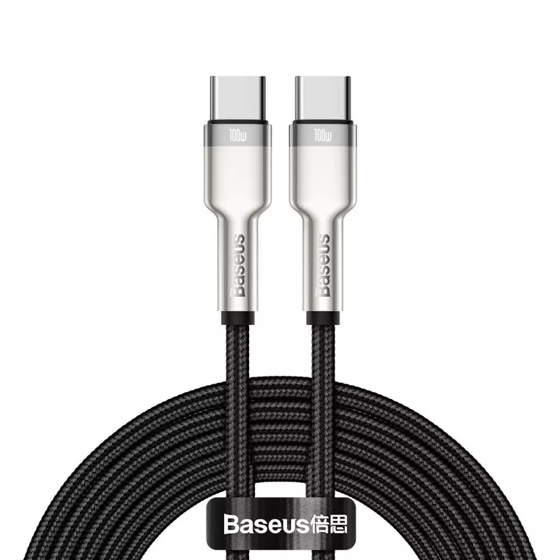 Kabel USB‑C do USB‑C Baseus Cafule Metal — 2 m, ładowanie 100 W, USB 2.0 (480 Mbps), styki ocynkowane, czarny