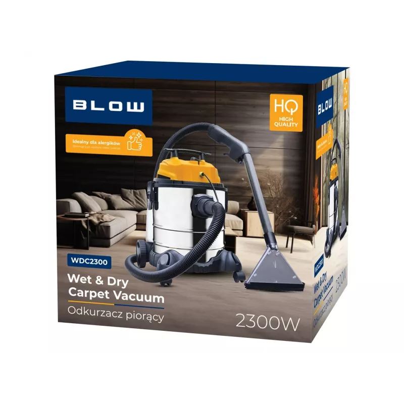 Jeżdżący odkurzacz piorący BLOW WDC2300 — zbiornik na brudną wodę 25 L, zbiornik na czystą wodę 4,5 L, wąż 1,5 m, przewód 6 m, 7,35 kg