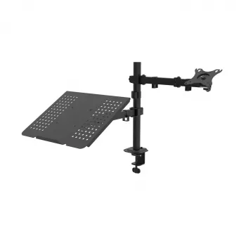 Akyga AK-MB-04 uchwyt biurkowy do monitora z półką na laptopa, 15-32 cali, 2x 10 kg, VESA 75x75 / 100x100, czarny