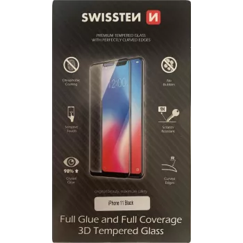 Szkło ochronne SWISSTEN 3D Full Glue Glass do iPhone 11, czarne