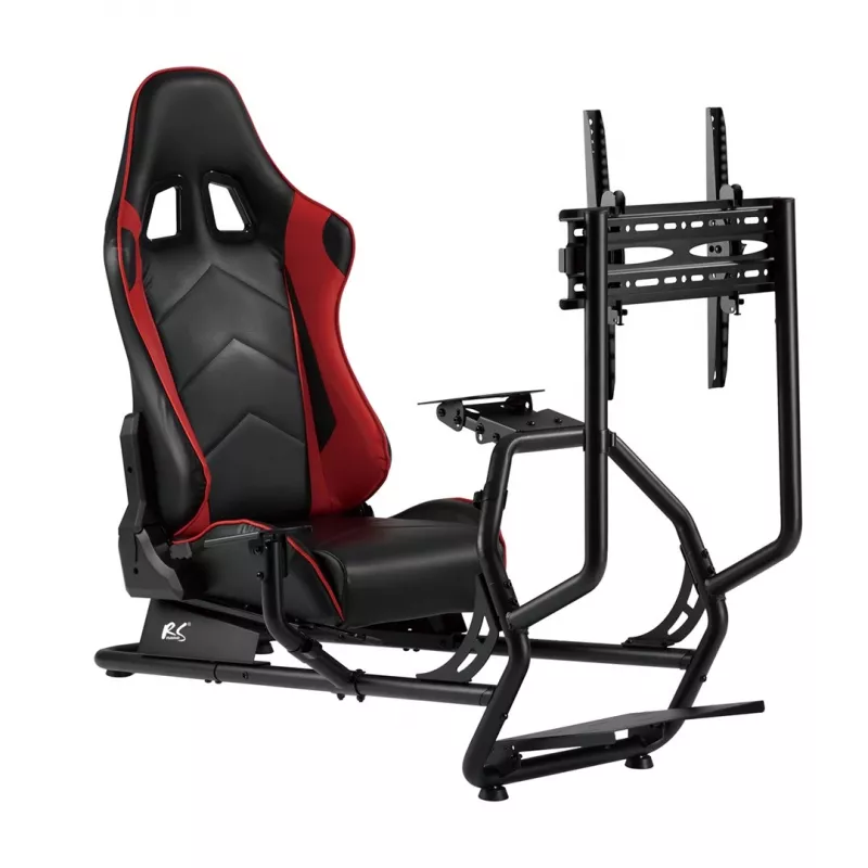 NanoRS RS160 fotel gamingowy, stojak symulatora wyścigów 3w1, PC, konsole, gracze, pokrycie ze skóry syntetycznej, stojak na kierownicę, uchwyt TV do 50 inch, maks. VESA 400x400