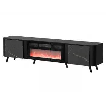 Szafka pod telewizor Cama Meble Volare 200 x 39 x 49 cm, czarny/san sebastian z kominkiem