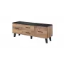 Szafka TV Cama Meble LOTTA 140 cm — rama wotan dąb, czarny blat z płyty wiórowej, 1400×400×530 mm