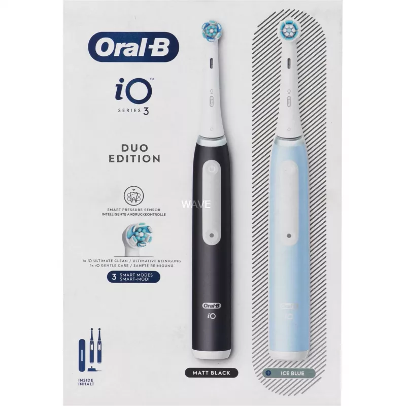 Szczoteczka elektryczna BRAUN Oral-B iO Series 3N — czarno-niebieska, 2 uchwyty