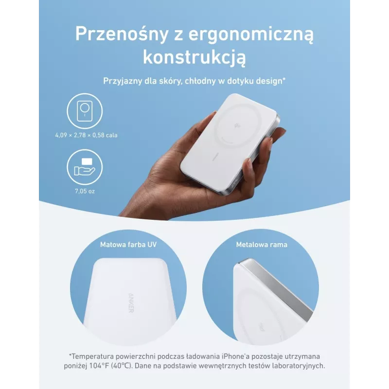 Anker MagGo Power Bank 10K Magnetyczna Bezprzewodowa Biała, Biały