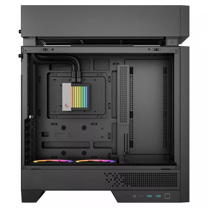 Obudowa komputera stacjonarnego DeepCool CL6600 Czarna — obsługuje zasilacze ATX/PS2/SFX/SFX-L, przednie wentylatory 140 mm, górne/tylne 120/140 mm, napędy 2,5/3,5 cala