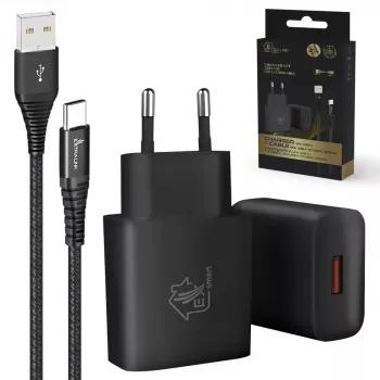 Extralink Smart Life zestaw: kabel USB-A – USB-C i ładowarka 12 W, 2 m, czarny