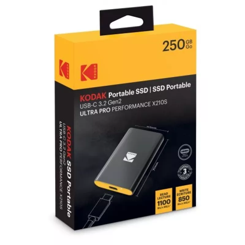 Przenośny dysk SSD Kodak X210S 250 GB USB-C 3.2 Gen 2 EKSSD250GX210SK