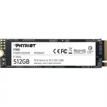 Wewnętrzny dysk SSD PATRIOT P300 512 GB M.2 PCIe NVMe — odczyt 1700 MB/s, zapis 1200 MB/s, 3D NAND, 3,8 mm, TBW 240