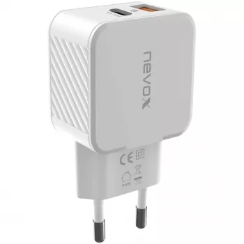 nevox USB PD Type C + USB QC 3.0 Ładowarka 30 W Biały (2009)