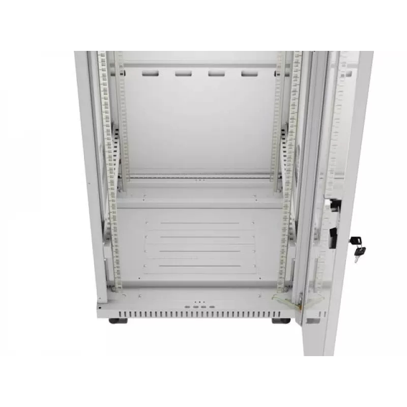 LANBERG 19-calowa 32U stojąca szafa rack 600×600 mm szara z perforowanymi drzwiami i LCD (płaska paczka)