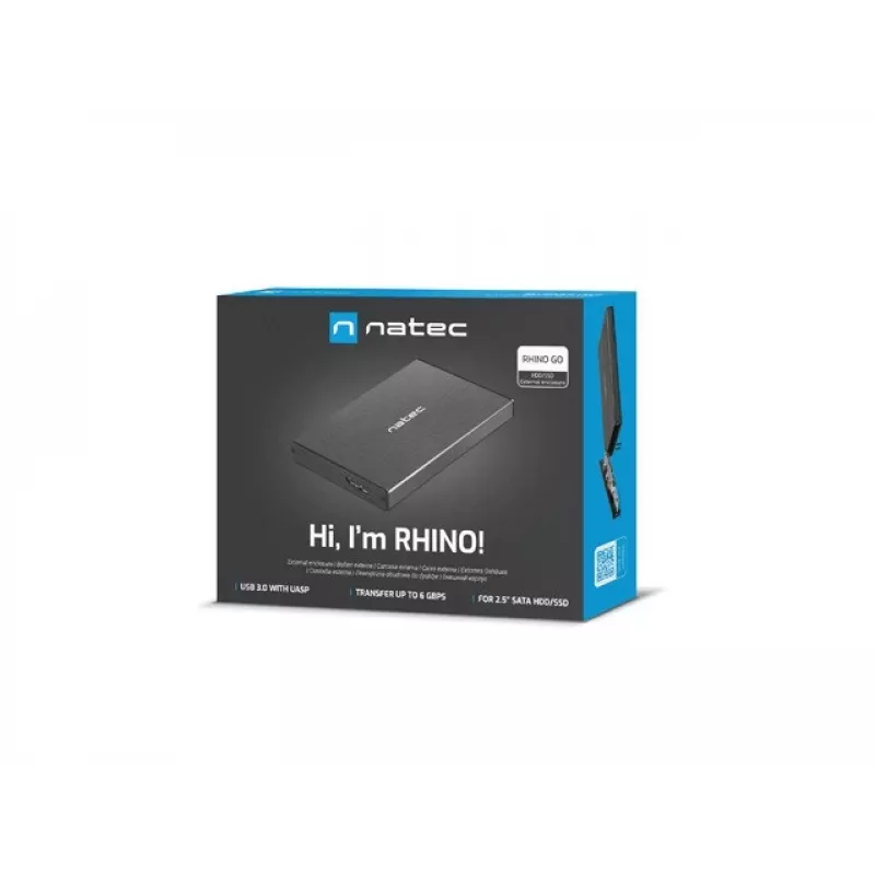 Obudowa NATEC RHINO GO USB 3.0 na 2,5'' SATA HDD/SSD, czarny aluminium