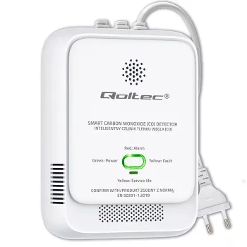 Alarm czujnika CO QOLTEC 52576 — czujnik tlenku węgla, alarm 85 dB