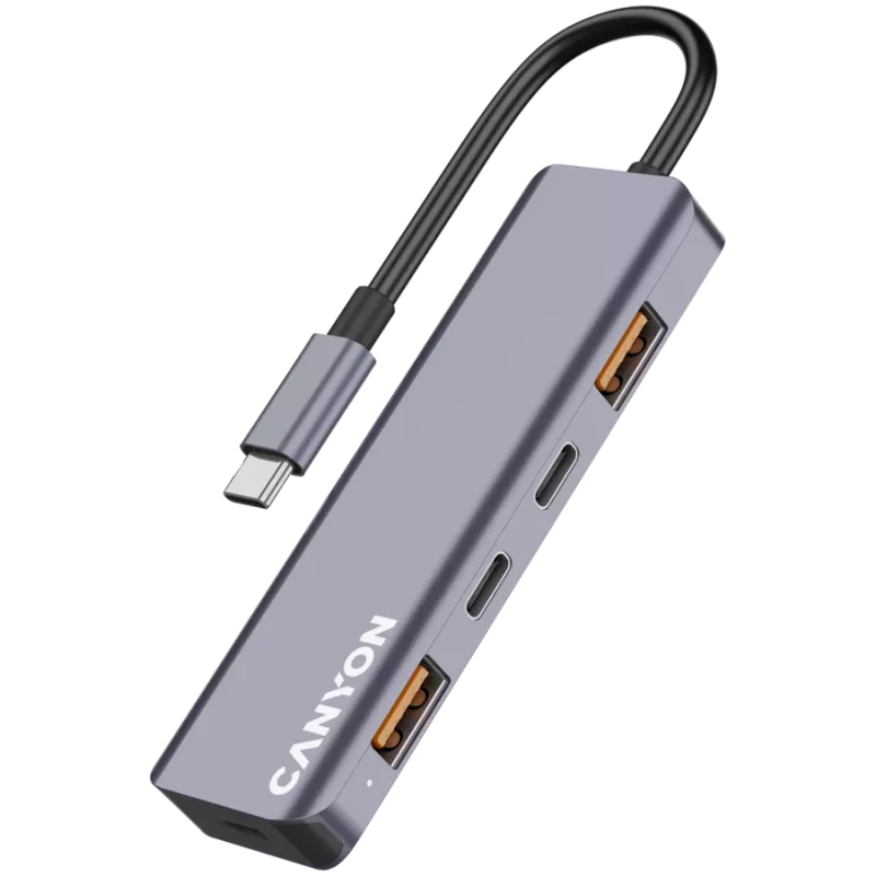 Canyon DS-18 - Hub USB-C - 5 portów - 1x USB-C 5V DC ładowanie - 2x USB-C - 10 Gb/s - 2x USB 3.2
