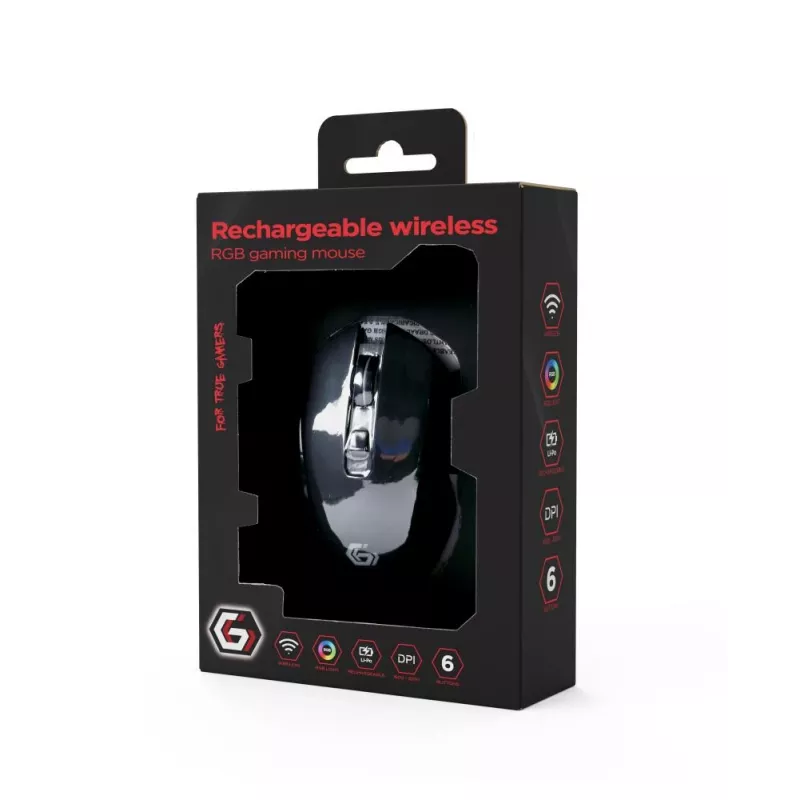 Bezprzewodowa mysz optyczna RF Gembird MUSGW-6BL-02 — praworęczna, 3200 DPI, 6 przycisków, czarna, RGB