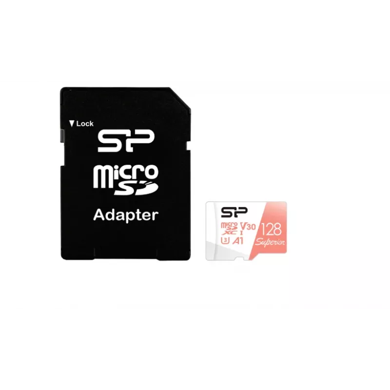 Karta microSDXC Silicon Power Superior 128 GB UHS‑I Klasa 10 U3 V30, 100/80 MB/s, biała/brzoskwiniowa
