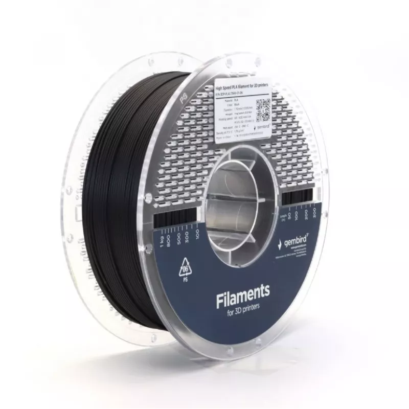 Filament do druku 3D Gembird PLA 1.75 mm Czarny szpula 1 kg