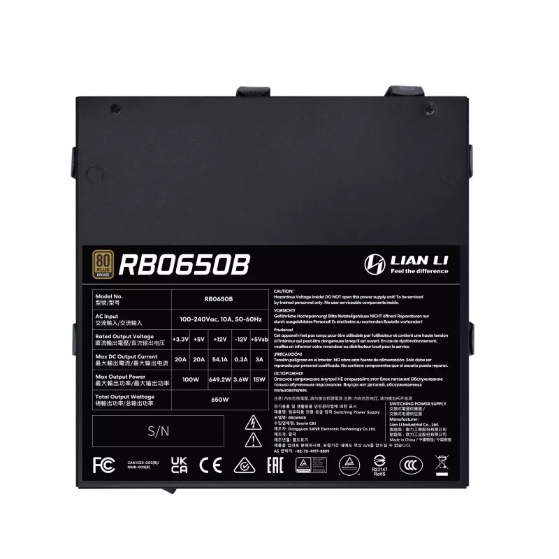 Zasilacz Lian Li RB0650B.B 650 W ATX 24-pin, 80 PLUS Bronze, wentylator 135 mm, czarny