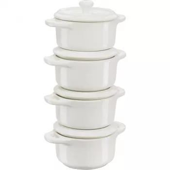 Staub Zestaw Mini Cocotte 4-częściowy Okrągły, Ceramika, Kość Słoniowa-Biały (1009383)