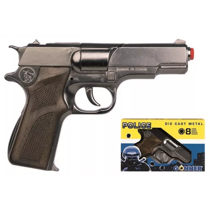 Metalowy pistolet policyjny Pulio GONHER 125/0 155125/0 — metalowy pistolet-zabawka, model 125/0