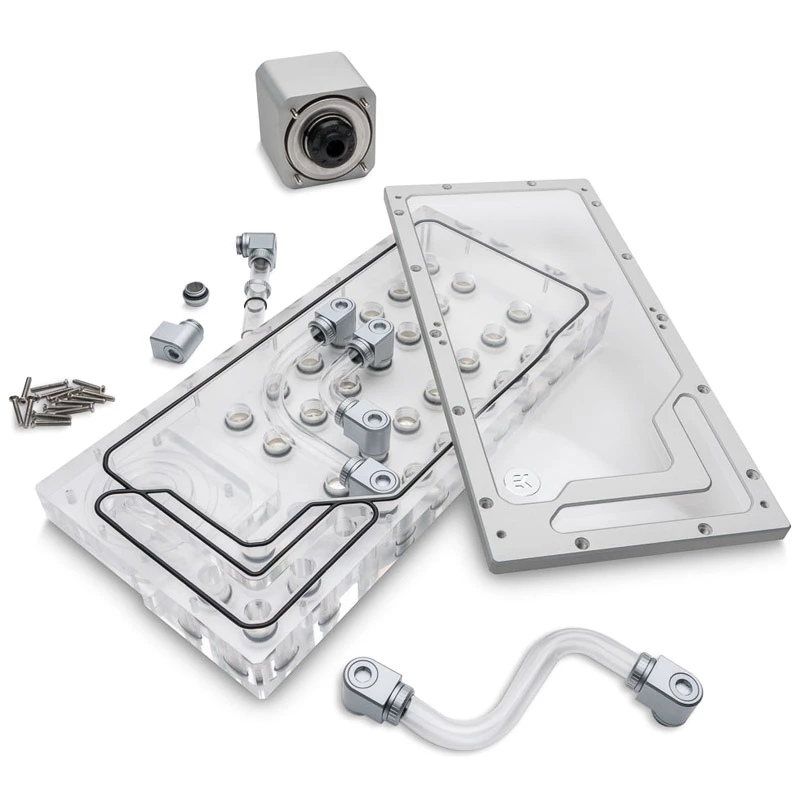 Distroplate ek water blocks EK-QuantumX Loophole D5 PWM srebrny — płyta dystrybucyjna dla pompy D5, srebrne wykończenie