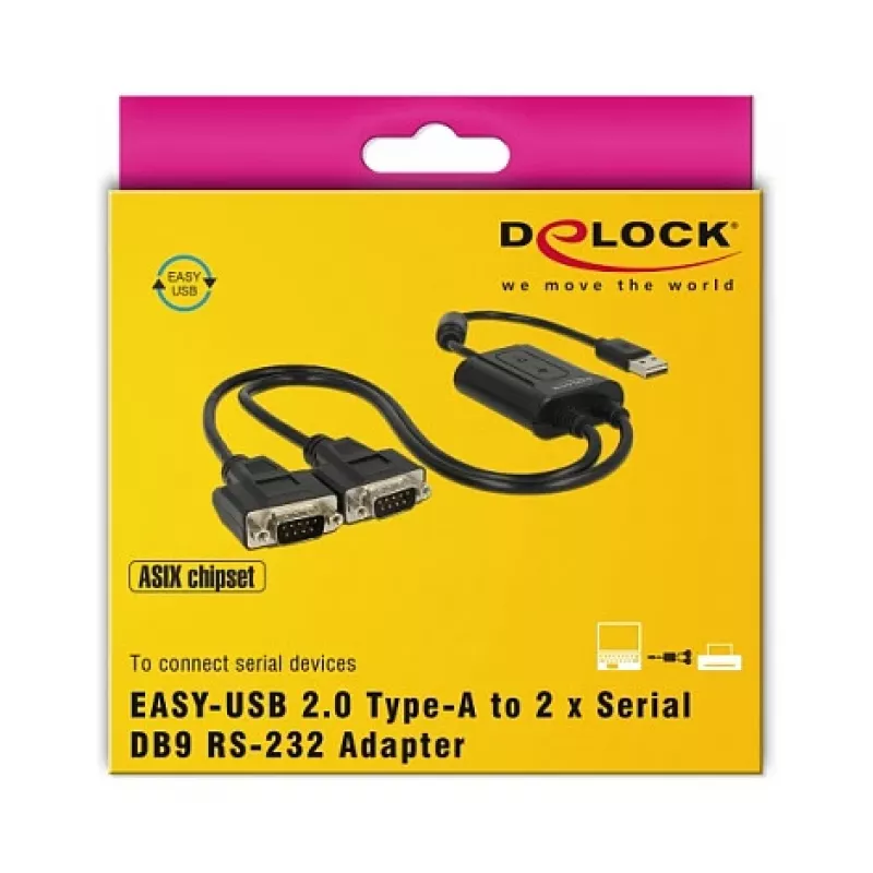 Kabel szeregowy DeLOCK 63950 USB 2.0 Typ-A 2 x RS-232 DB9 Czarny 0,6 m