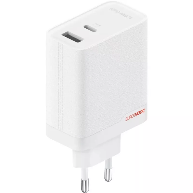 Zasilacz ONEPLUS SUPERVOOC 120W dwuportowa ładowarka przewodowa, 120W całkowitej mocy, 1x USB-C + 1x USB-A, 100–240V, 145 g, biały