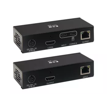 Zestaw przedłużacza USB C na HDMI przez Cat6 z obsługą KVM, 4K 60Hz, 4:4:4, Nadajnik/Odbiornik, USB, PoC, HDCP 2.2, do 70 m, TAA - Rozszerzenie wideo