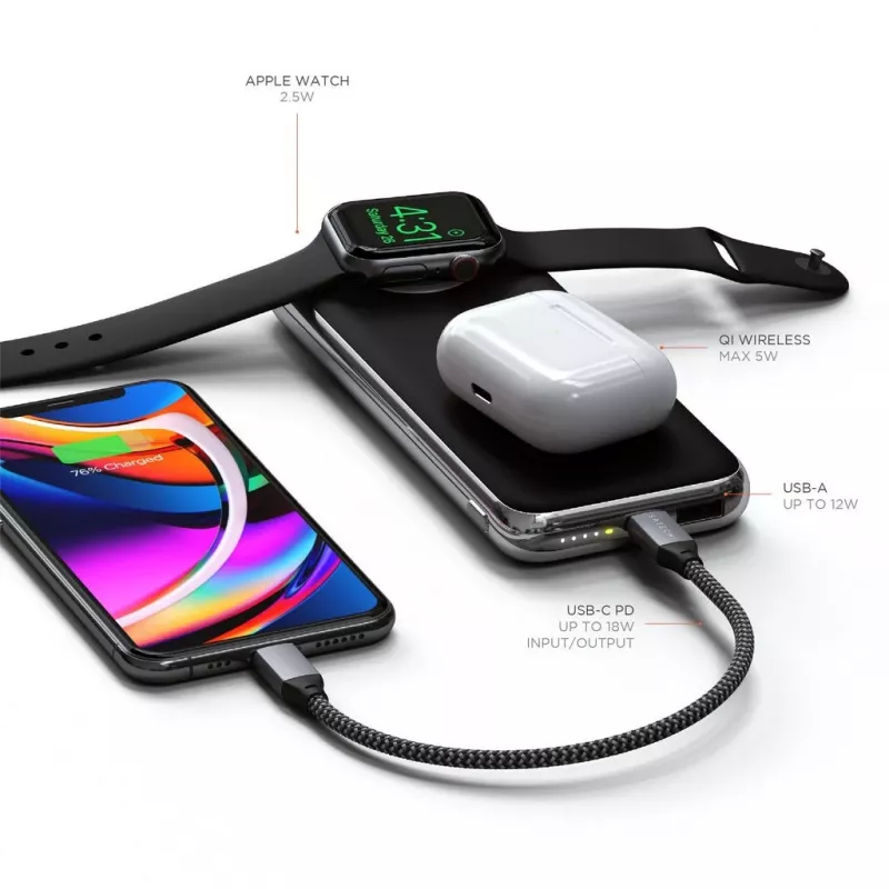 Bezprzewodowy powerbank Satechi Quatro ST-UC10WPBM, 10000 mAh, czarny